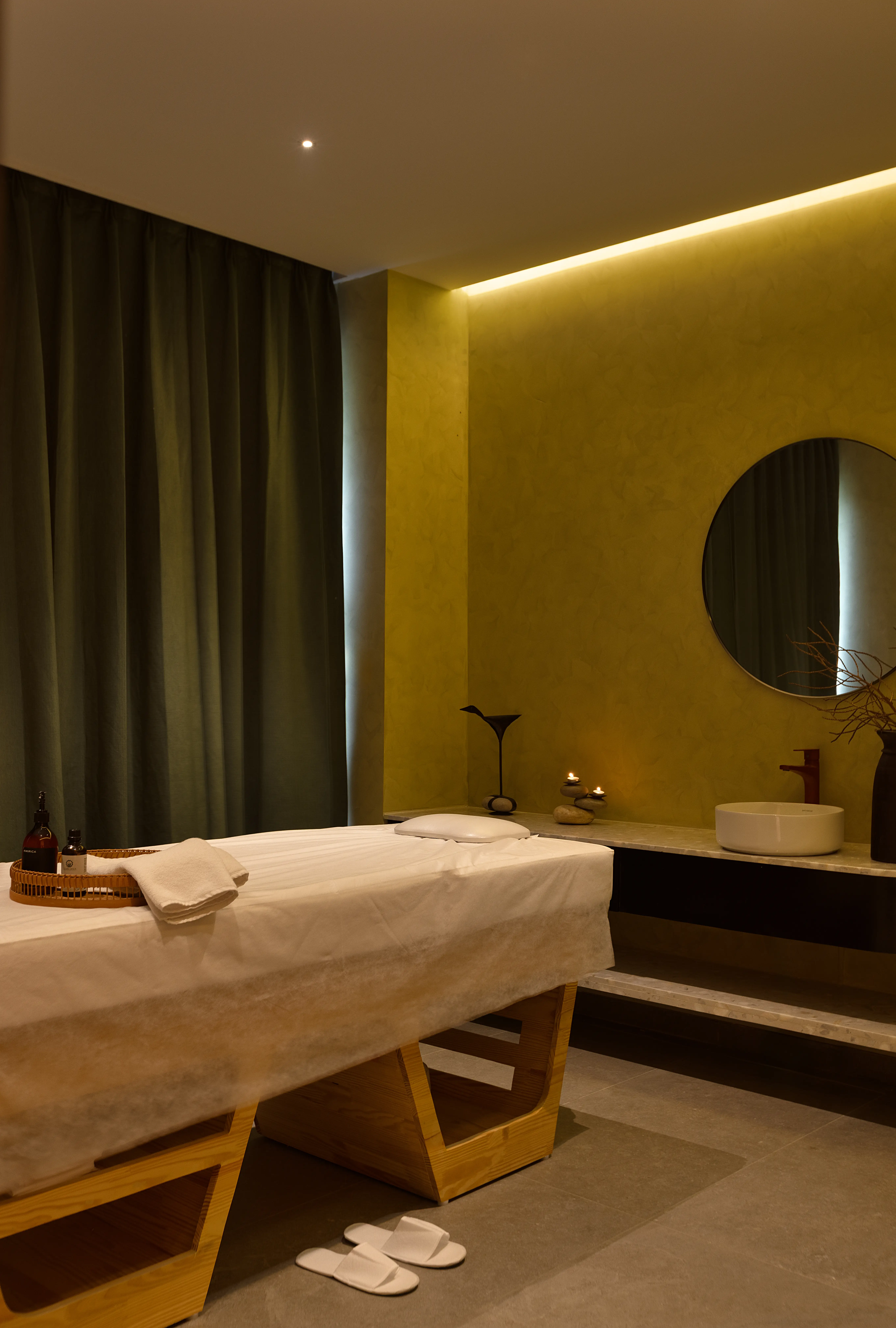 Quiet waiting nook with floral accent